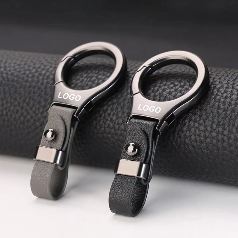 Solid Color Leather and Metal Car Key Chain 
